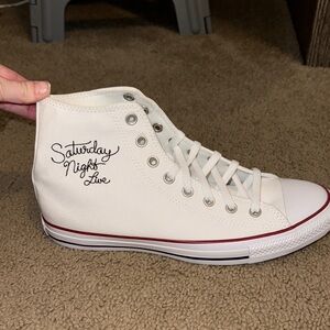 Converse White High-Top Sneakers with Saturday Night Live Logo